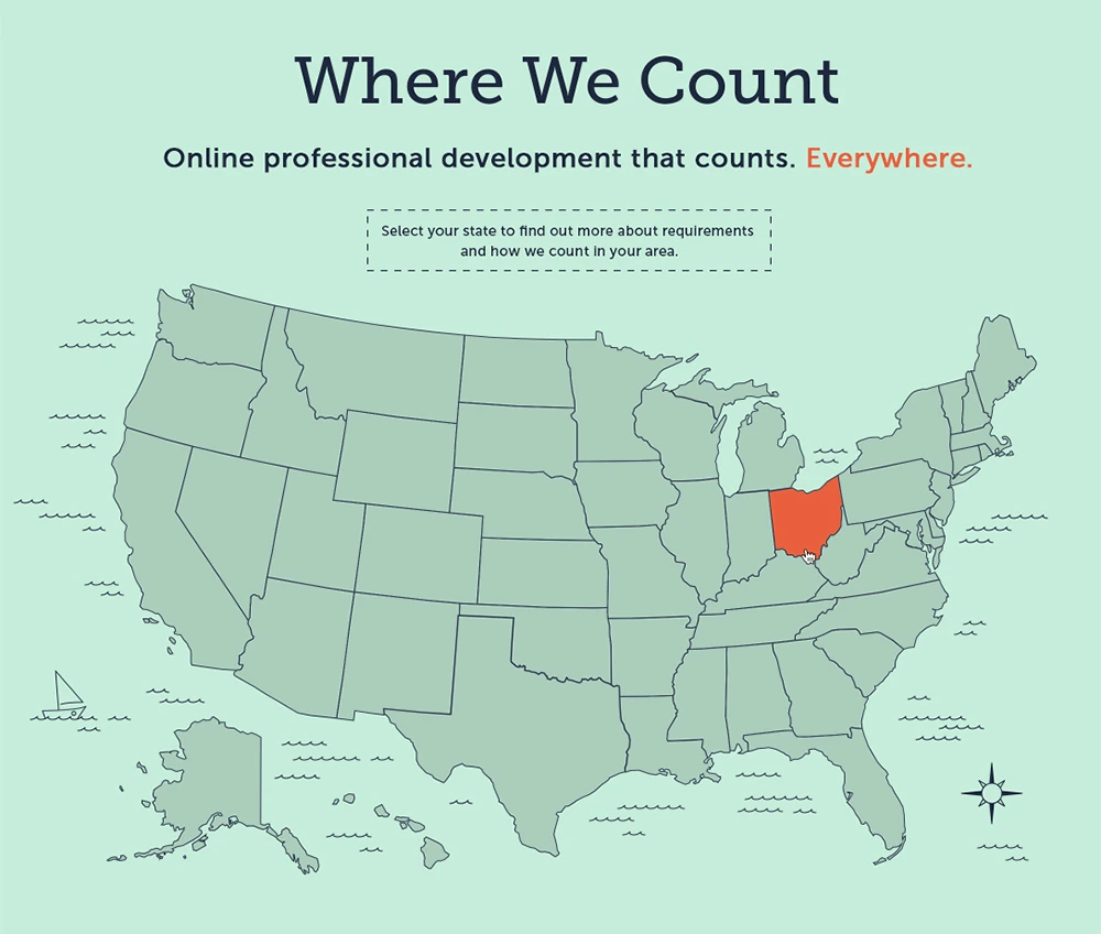 Where We Count state map for Advancement Courses